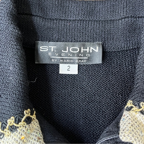 St. John Black Gold Santana Knit Collared Zip Up Evening Jacket Size 2 - Picture 4 of 13